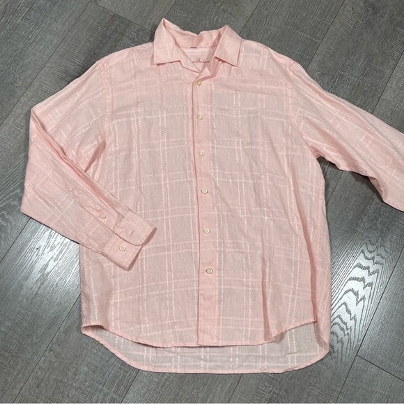 Tommy Bahama Men’s 100%Linen Shirt Button down Size L pink peach - Picture 1 of 6